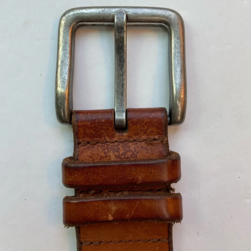Fossil brown and silver cutout genuine leather belt boho size large